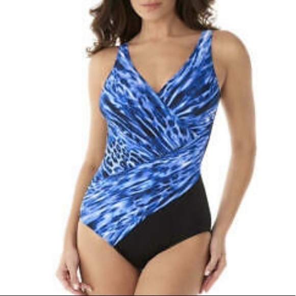 Miraclesuit Oceanus Delphine Blue Animal Print One Piece Swimsuit - Picture 1 of 12